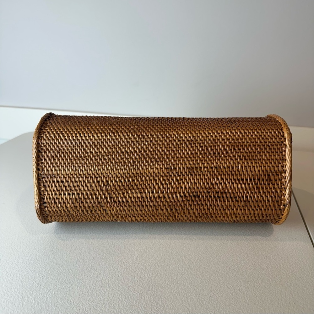 Shiva Urban Tan Brown Handwoven Bali Rattan Bucket Fabric Cinched Purse Handbag - Picture 5 of 8